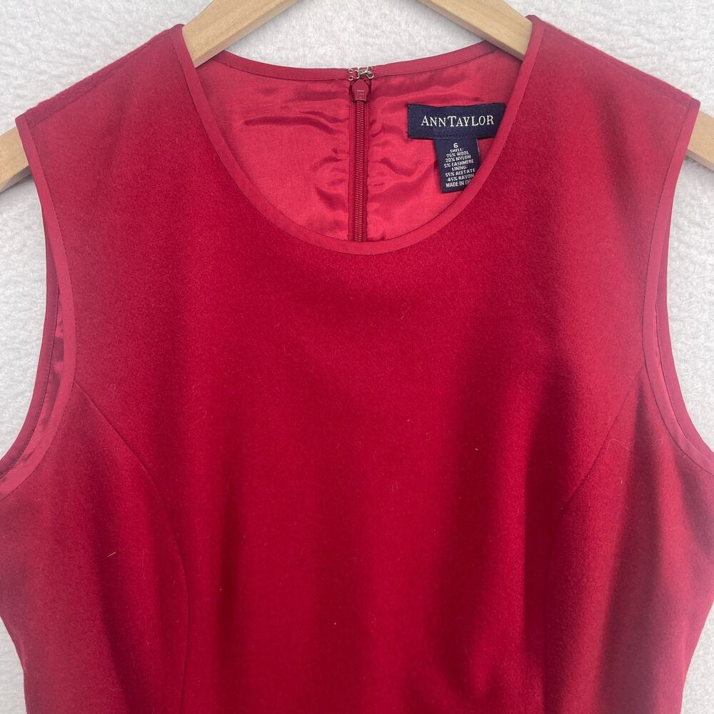 ANN TAYLOR Dress 6 Wool Blend Sleeveless Sheath Round Neck Knee Length Red Vtg - Picture 4 of 10